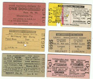 Railway Tickets Ireland,  6 No.  G N R (i),  Dungannon,  Newry,  Belfast - Bundoran Etc