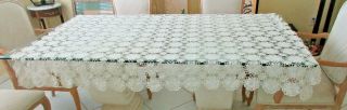 Vintage Hand Crochet White Cotton Tablecloth 58 " X 72 " Scallop Edge