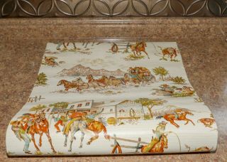 Very Cool Mid - Century Vintage Western Cowboy Wall Paper Chuck Wagon