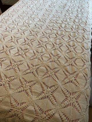 Off - White Crochet Cotton Lace Coverlet Vintage Bedspread Boho Twin Blanket