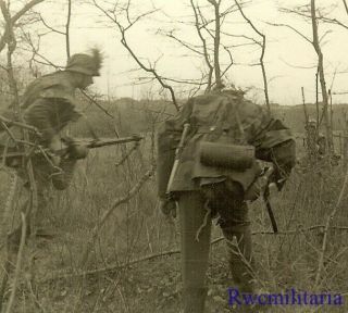 Rare Luftwaffe Field Division Troops In Camo Ponchos Crossing Wire (2)