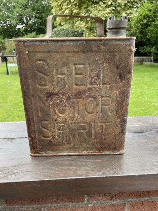 Vintage Collectable Shell Motor Spirit 2 Gallon Petrol Fuel Jerry Can Brass Cap