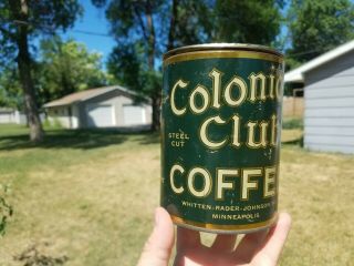 Vintage Rare Colonial Club Coffee 1 Lb Tin Coffee Can Country Farm House Deco