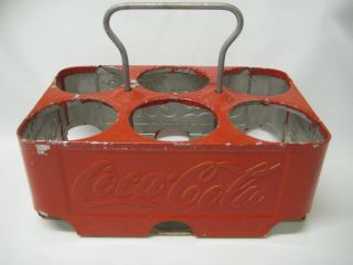 VTG 1950s Coca Cola Coke Aluminum Metal 6 - Pack Bottle Holder Carrier Painted Red 2