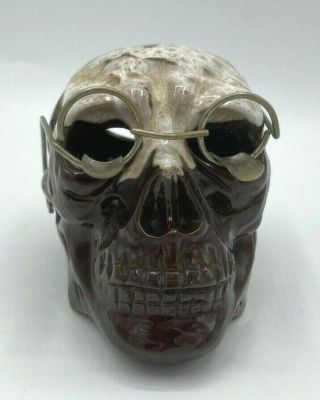 Gothic Skull Ashtray Vintage Painted Glazed Halloween Horror Smokers