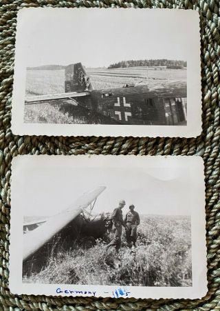 1945 Wwii Snapshots Photos Wrecked German Airplane Servicemen