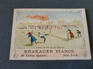 Victorian Trade Card Sports Lawn Tennis At Our Picnic Pianos Union Square Ny