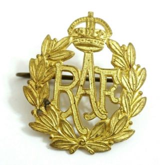Ww2 British Raf Kings Crown Uniform Cap Insignia Badge 1.  75 " Brass Tone 2 Lug