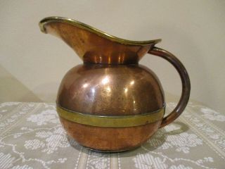 Vintage Copper Brass Cobre Pitcher/water Jug By J.  Ramirez,  Mcm (1pc)