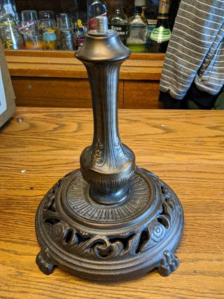 Heavy Cast Iron Cast Metal Lamp Base Replacement Part Footed Ornate Art Deco Vtg