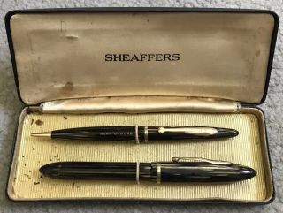 Vintage Sheaffer Brown Gold Marble Stripped Fountain Pen Pencil Set