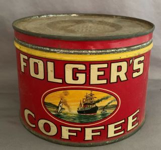 Vintage Folgers Coffee Can Tin Copyright 1931 Golden Gate One Pound
