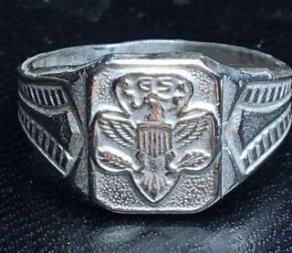 Sterling Silver Girl Scout Brownie Ring Vintage Design Signet Sz 5