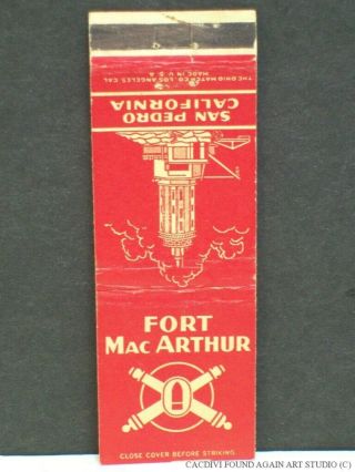 Wwii Us Army Coast Artillery Corps Fort Macarthur San Pedro Ca Matchbook Cover