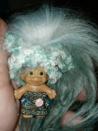 Vintage Russ Dam Troll Doll 1960s Huge Teal Long Mohair Boutique Pencil Topper