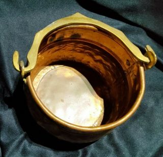 Vintage Handmade Copper Bucket With Brass Handle.  (small Pail/ Cauldron)
