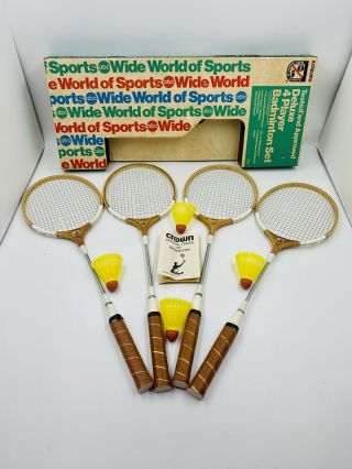 8 Pc Vintage Crown Badminton Set - Rackets & Birdies Abc Wide World Of Sports