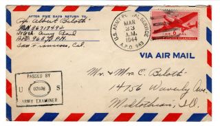 Wwii 1944 Apo 963 Fort Derussey Hawaii Cover Censored