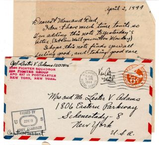 Wwii 1944 55th Fighter Group Cover 8th Aaf,  Letter Apo 546 England Censored