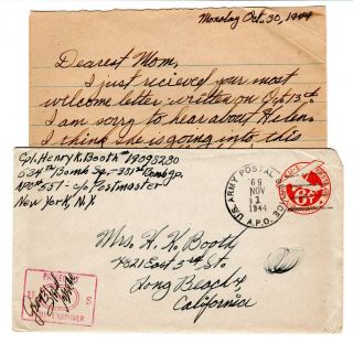 Wwii 381st Bomb Group 8th Aaf Cover,  Letter Apo 69 England Censored