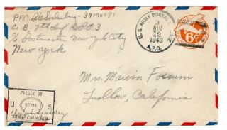 Wwii June 1943 3rd Infantry Division Cover Apo 3 Morocco 7th Infantry Censored
