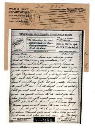 Wwii 1945 48th Fighter Group Vmail Letter 9th Aaf Apo 595 Germany Censored