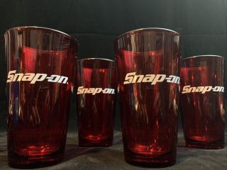 Vgc Snap - On Tools Garage Man Cave Set Of 4 Beer Pint Glasses Cups Red 16 Oz
