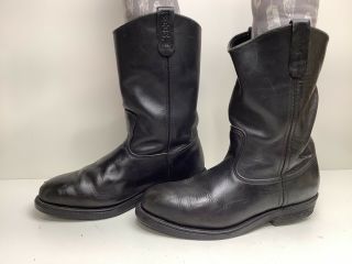 Vtg Mens Red Wing Pecos Steel Toe Work Black Boots Size 8 D Deffects