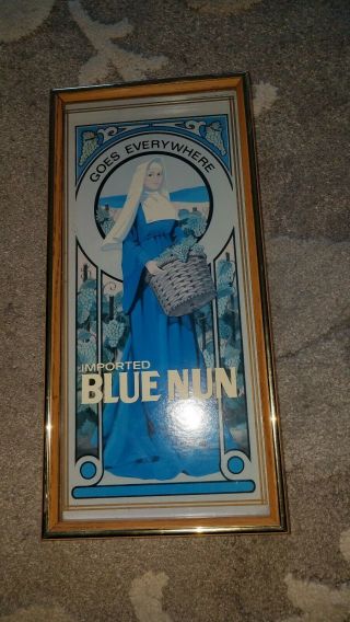 Vintage Imported Blue Nun Wine Goes Everywhere Sign Bar Pub Man Cave