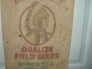 Vintage Northwestern Seed Keokuk Iowa Farm Cloth Sack Bag Big Chief Indian