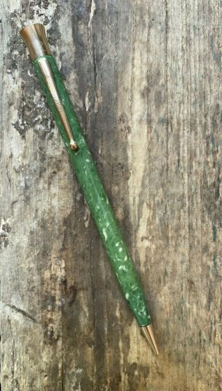 Vtg Sheaffer Lifetime Gold Filled Green Marble Mechanical Twist Flat Top Pencil