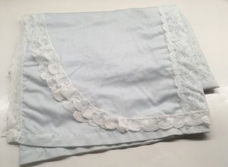 Vintage John Matouk Twin Blue Coverlet Blanket Cover White Lace Usa Made