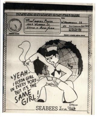 Wwii Illustrated V - Mail Girl In Port Seabee 3rd Usncb Pacific Censored 1944
