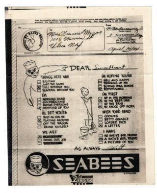 Wwii Illustrated V - Mail Seabee 3rd Usncb Pacific Censored