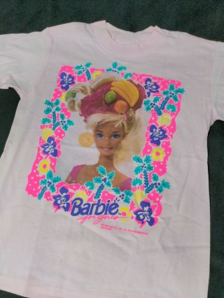 Vintage 1991 Barbie Graphic T - Shirt Mattell Doll Youth Size Med 90s Ssi Single