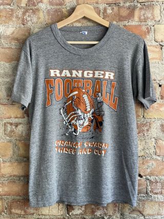Vintage 80s Gray Russell Athletic Tri Blend Rayon T Shirt Ranger Football Usa