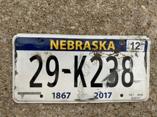 Nebraska 150 Years Of Statehood Graphic Auto License Plate " 29 K 238 "