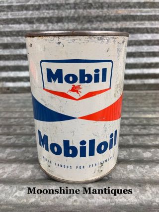 1960’s Mobil Mobiloil Motor Oil Can 1 Qt.  - Gas & Oil