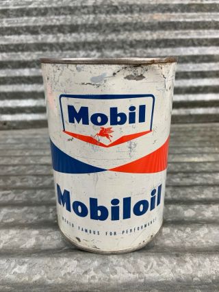 1960’s MOBIL Mobiloil Motor Oil Can 1 qt.  - Gas & Oil 3