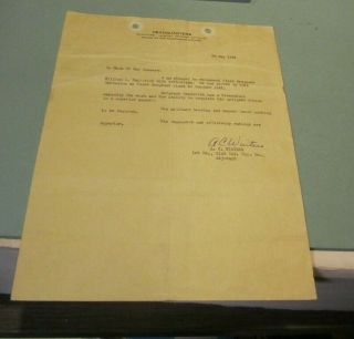 May 1944 Wwii Us Army Sergeant William Bandorick Signed Letter Of Recommendation