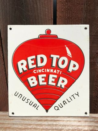 Vintage Red Top Cincinnati Beer 8 X 9 " Porcelain Enamel Sign,  Gas Oil Pump Ad