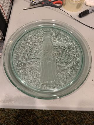 Coca Cola Coke Bottle Round Clear Green Glass 13 " Serving Tray Platter Plate