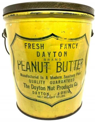 Vintage Tin; Large 10 Lb.  Fresh Fancy Dayton Brand Peanut Butter Bright Yellow