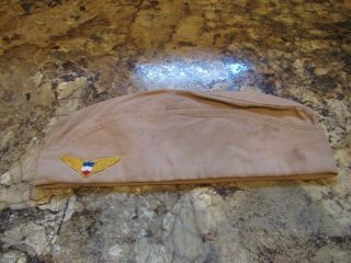 Wwii Us Home Front Tan Overseas Cap With Patriotic Cloth Yellow Wings