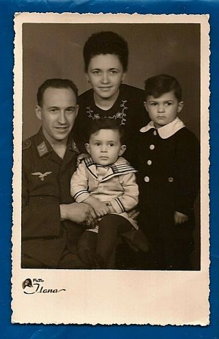 Germany Ww2 German Luftwaffe Soldier Fallschirmjager ? Photo Postcard W Family