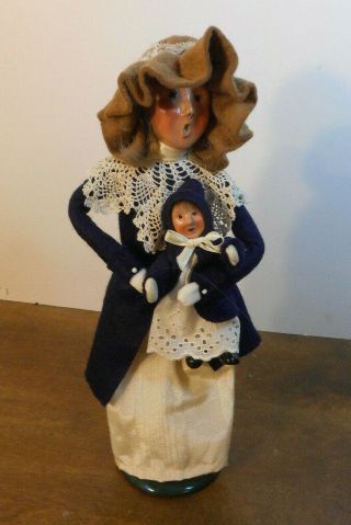 Vintage 1992 Byers Choice Carolers 13½ Inch Tall Mother W Child Blue Coat & Lace