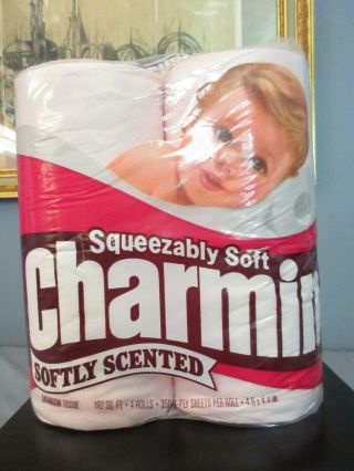 Vtg 80 ' s Charmin Bathroom Tissue Toilet Paper 4 Pack Roll PINK Scented Colored 2