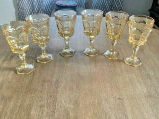 Set Of 6 Vintage Fostoria Glass Virginia Yellow Water Goblet - 7 1/4 " Tall