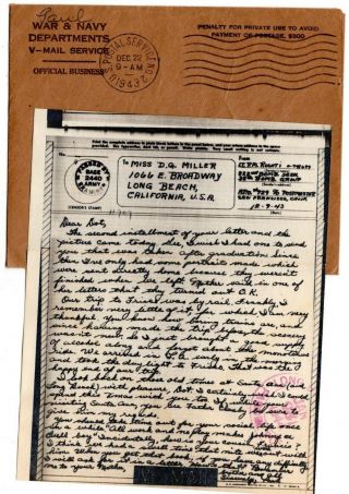 Wwii 38th Bomb Group 5th Aaf Vmail Letter Apo 929 Guinea Censored