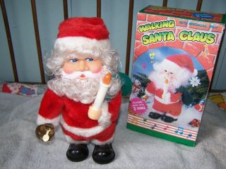 Vintage 10 " Walking Musical (plays 3 Songs) Bell Ringing Santa Claus Toy W/box